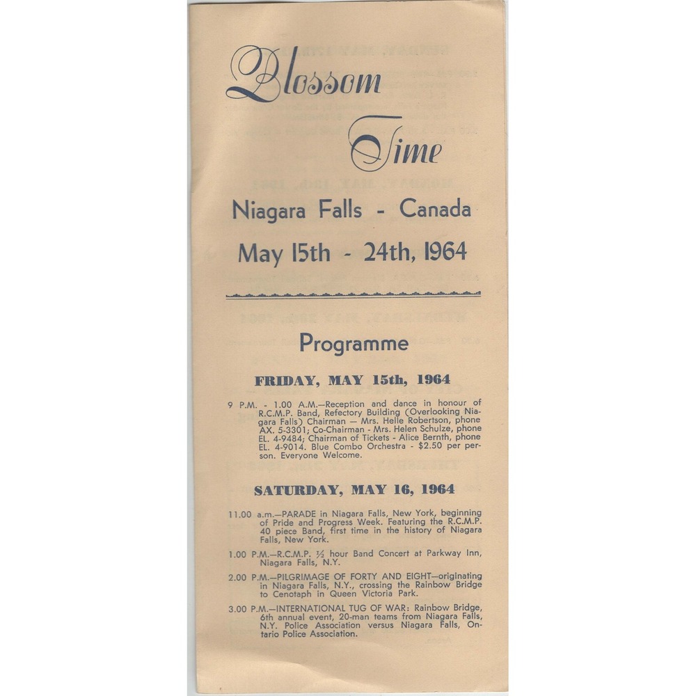 1964 Niagara Falls Canada Ontario Blossom Time Festival Program Brochure Vtg - Picture 1 of 3